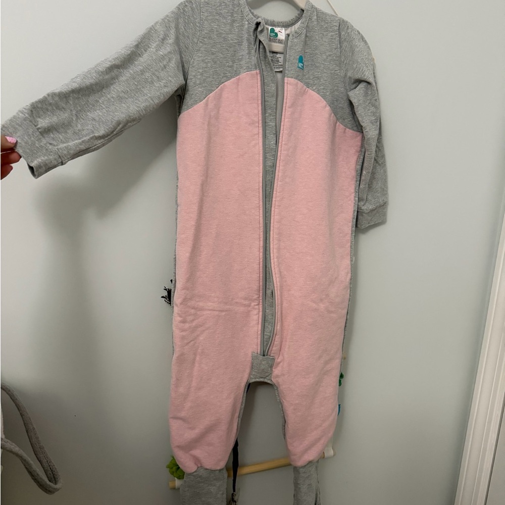 Love to Dream Pink and Grey Zip Front Footed One-Piece